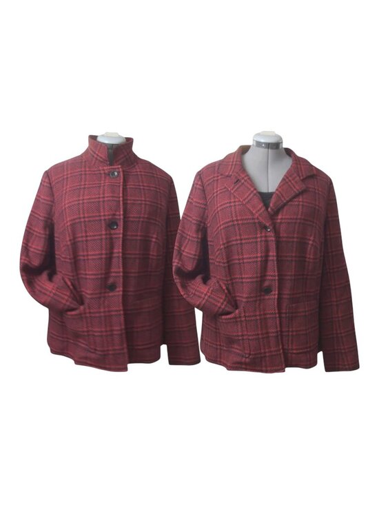 Talbots Jackets & Blazers - Talbots Woman 16W Red Black Houndstooth Wool Blend Convertible Collar Blazer